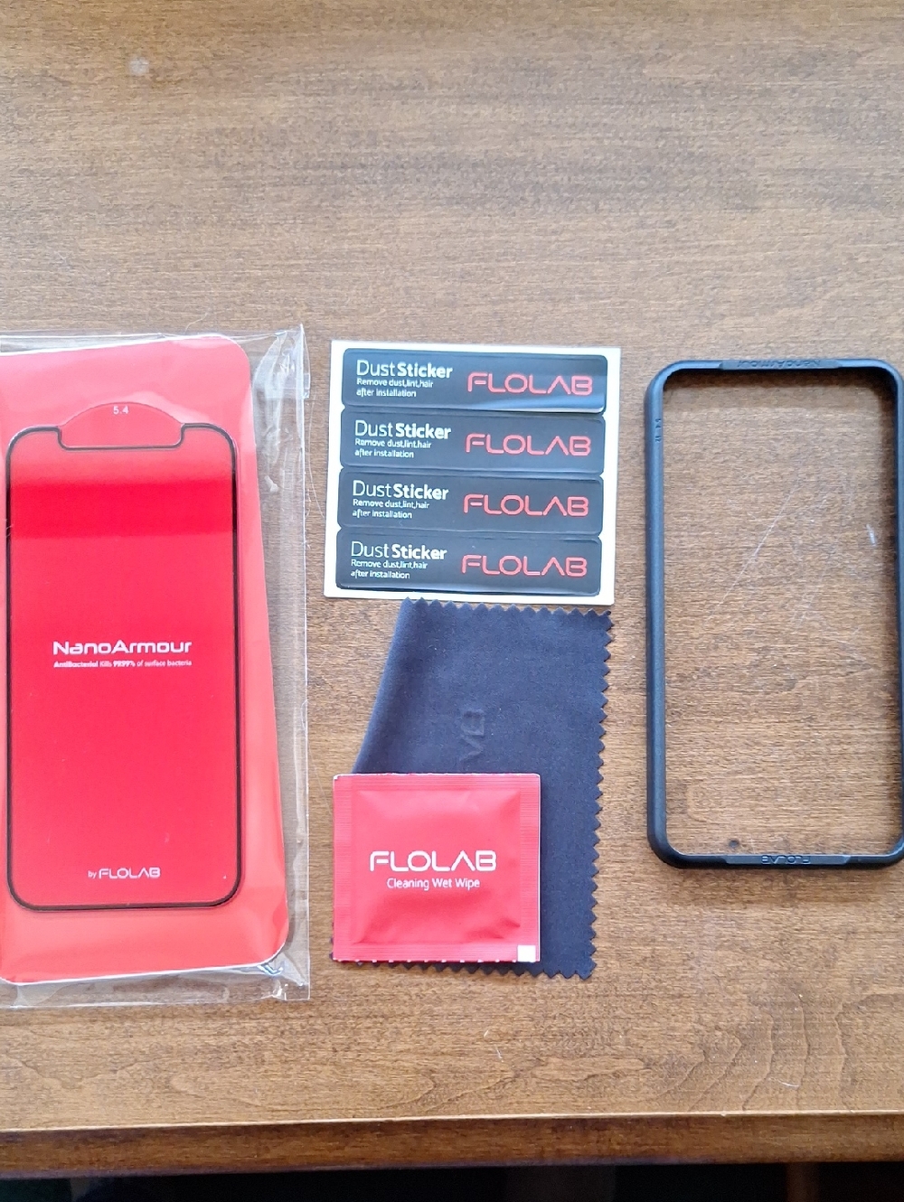 Flolab Red NanoArmour Screen Protector Kit, Installation Frame, Iphones 13s & 14